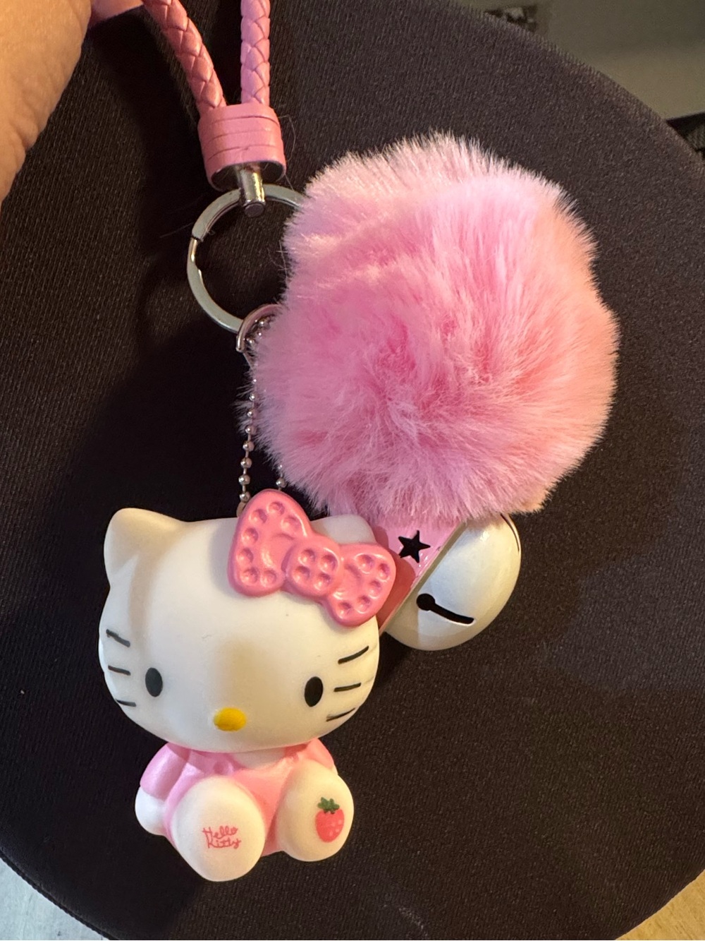 Hello Kitty Pink Pom Pom Bag charm with Bell - Picture 2 of 2